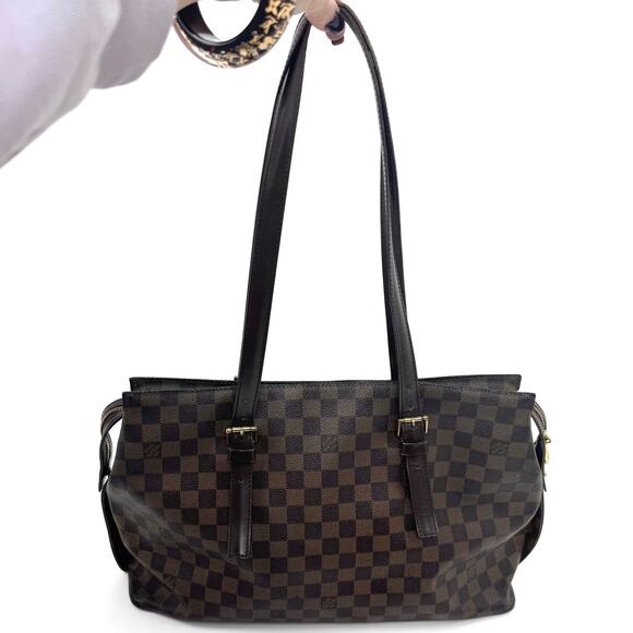 Louis Vuitton Brown Damier Ebene Chelsea Coated Canvas Top Zip Tote Bag - Picture 1 of 12